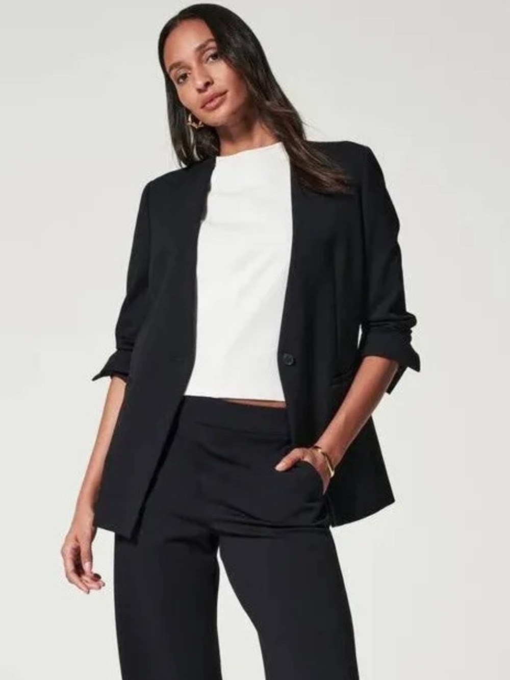 SPANX The Perfect Oversized Black Blazer Ponte Knit Open Front Size M
